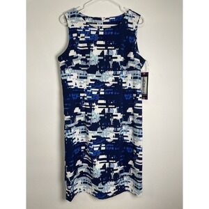 NWT Mario Serrani Italy Sleeveless Sheath Dress Blue Knee Length Size 14
